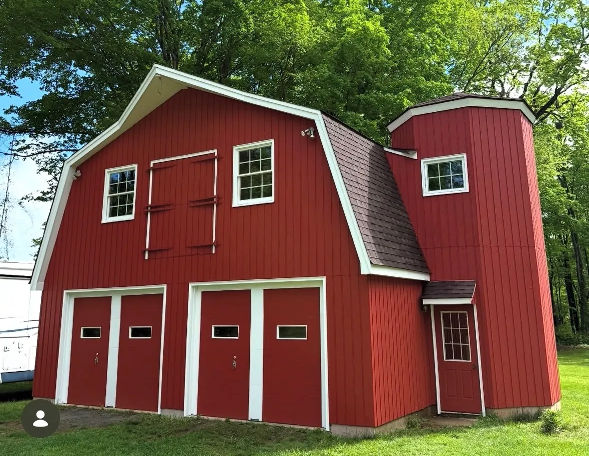 After — Red barn front, prepped and painted